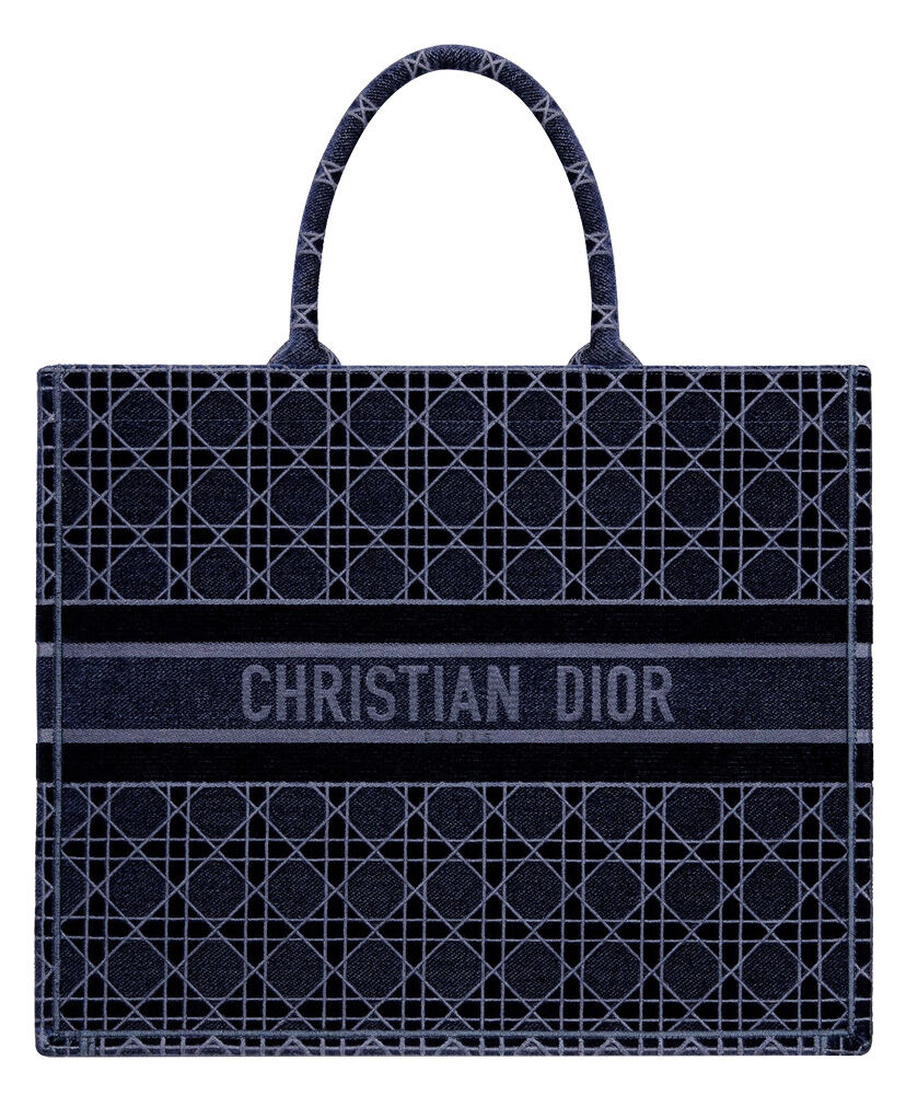 Christian Dior Cannage Embroidered Velvet Dior Book Tote Dark Blue